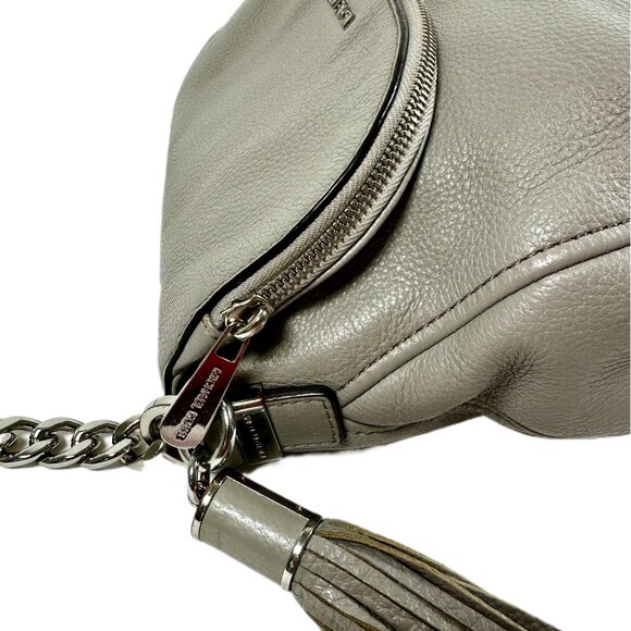 Michael Kors Bedford Pebbled Leather Shoulder/Crossbody Bag Gray with Tassel - Picture 3 of 16